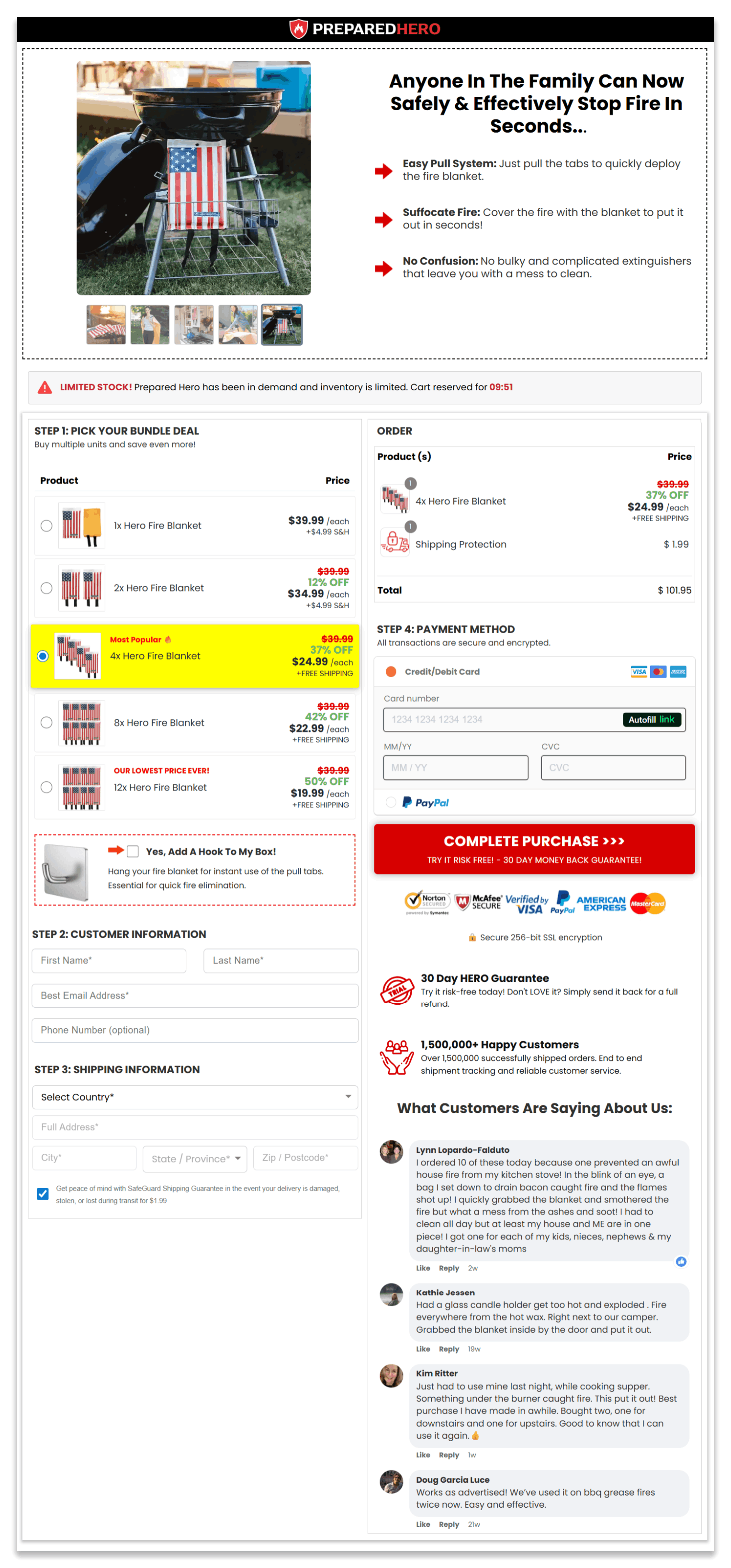 Prepared Hero Fire Blanket secure checkout page